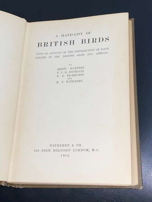 A HAND-LIST OF BRITISH BIRDS WITH AN ACCOUNT OF THE DISTRIBUTION OF EACH SPECIES IN THE BRITISH ISLE