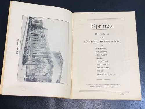 SPRINGS BROCHURE AND COMPREHENSIVE DIRECTORY OF CHURCHES, COMMERCE, EDUCATION, MINES DECEMBER 1933