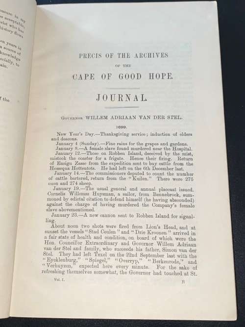 PRECIS OF THE ARCHIVES OF THE CAPE OF GOOD HOPE JOURNAL 1699-1732 H.C.V. LEIBBRANDT 1896