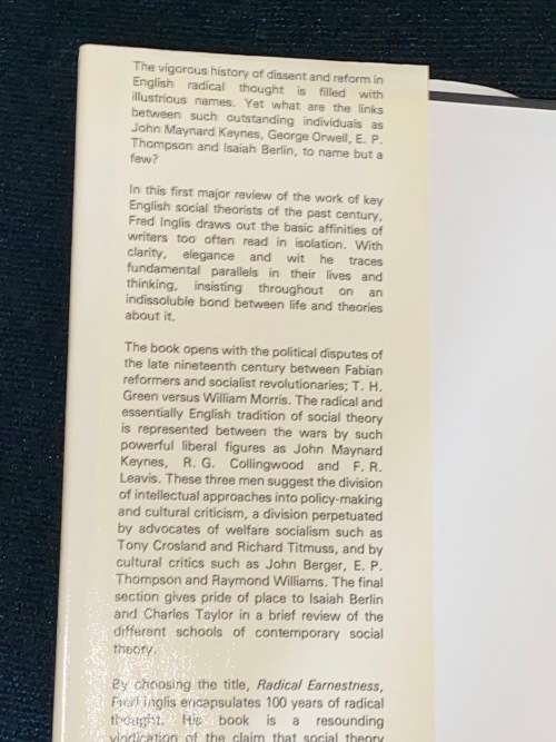 RADICAL EARNESTNESS ENGLISH SOCIAL THEORY 1880 - 1980 BY FRED INGLIS