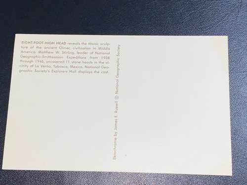 ANCIENT OLMEC HEAD SCULPTURE MEXICO NATIONAL GEOGRAPHIC SOCIETY POSTCARD