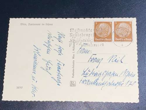 1940 VIENNA AUSTRIA PARLIAMENT IN THE SNOW POSTCARD