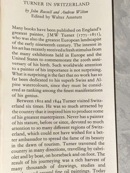 TURNER IN SWITZERLAND BY JOHN RUSSELL AND ANDREW WILTON