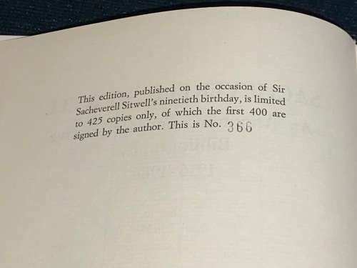 Sacheverell Sitwell An Annotated and Descriptive Bibliography 1916 - 1986 Limited Edition