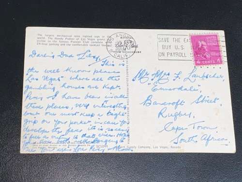 VINTAGE LAS VEGAS POSTCARD TO CAPE TOWN
