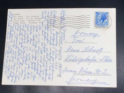 PALERMO ITALY POSTCARD TO GERMANY 1959