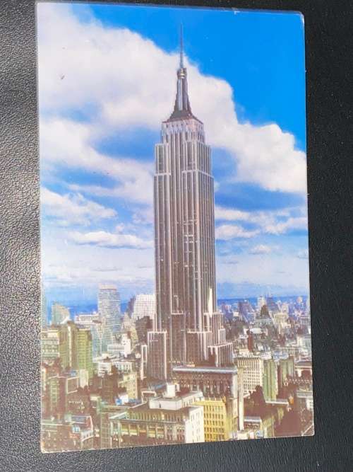 EMPIRE STATE BUILDING USA 1957 POSTCARD TO GERMANY