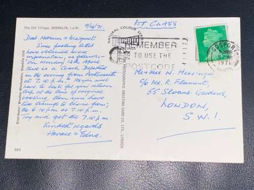 THE OLD VILLAGE  SHANKLIN ISLE OF WIGHT POSTCARD TO LONDON 1971