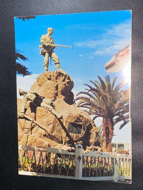 SWAKOPMUND SWA GERMAN MARINE MONUMENT POSTCARD  TO JOHANNESBURG 1977