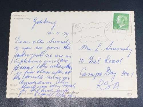 GOTHENBERG SWEDEN POSTCARD TO CAMPSBAY 1979