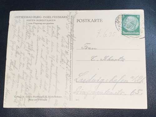 OSTEEBAD BURG INSEL FEHMARN GERMAY POSTCARD 1935