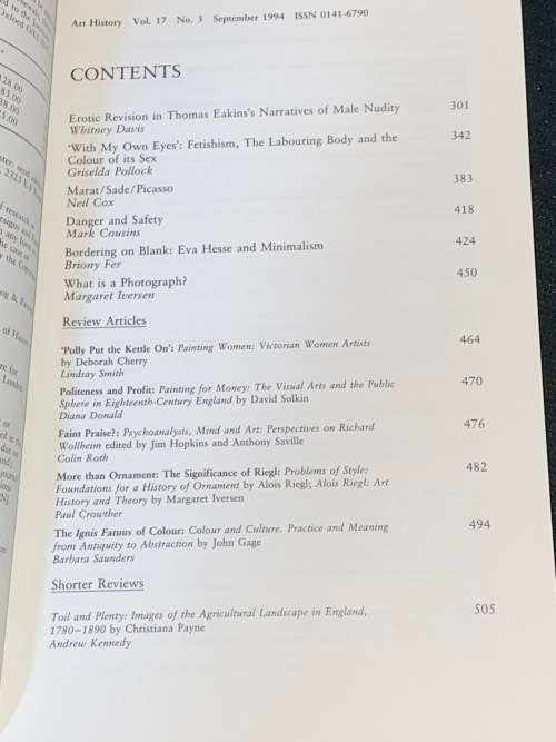 ART HISTORY VOLUME 17 NUMBER 3 SEPTEMBER 1994 PSYCHOANAYSIS IN ART HISTORY