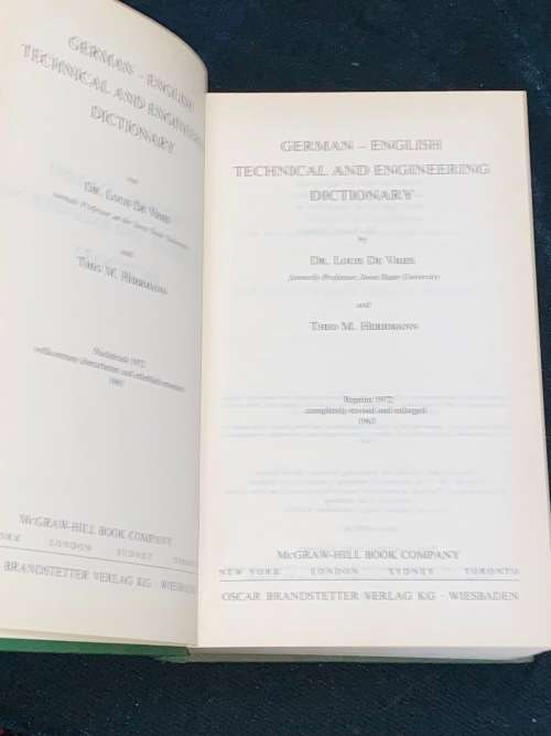 GERMAN - ENGLISH TECHNICAL AND ENGINEERING DICTIONARY BY DR. LOUIS DE VRIES