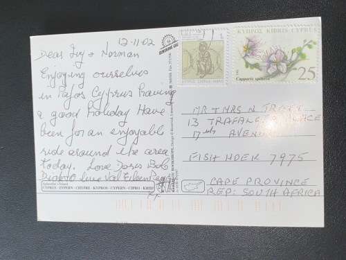 CYPRUS POSTCARD TO SOUTH AFRICA