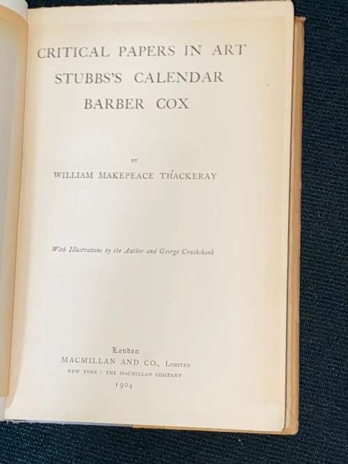 CRITICAL PAPERS IN ART STUBBS`S CALLANDER BARBER BOX BY WILLIAM MAKEPEACE THACKERAY 1904