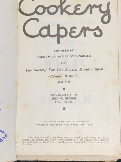 COOKERY CAPERS SOCIETY FOR THE JEWISH HANDICAPPED