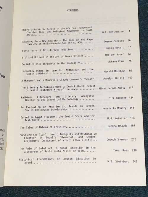 SOUTH AFRICAN ASSOCIATION OF JEWISH STUDIES PROCEEDINGS OF THE ELEVENTH ANNUAL CONFERENCE 1988