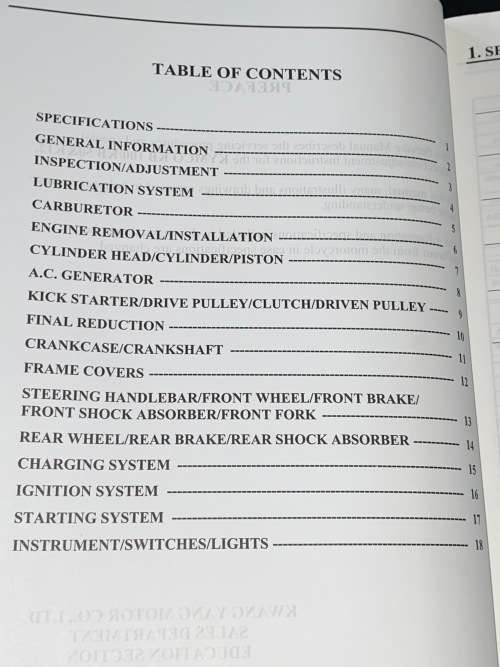 KYMCO SERVICE MANUAL KB 100/50 & K12