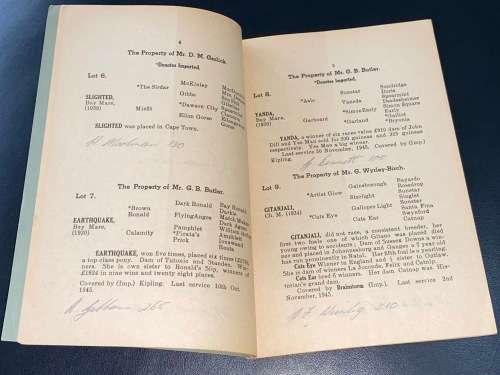 CATALOGUE OF 3RD ANNUAL SALE OF THOROUGHBRED MARES AND STALLION TO BE SOLD COLESBERG 1946