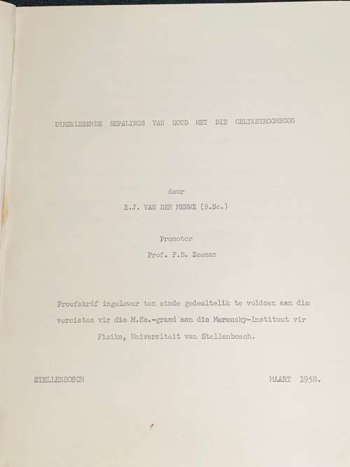 DIREKLESENDE BEPALINGS VAN GOUD MET DIE GELYKSTROOMBOOG DEUR E.J. VAN DER MERWE