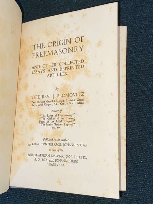 THE ORIGIN OF FREEMASONRY BY THE REV. J. SLOMOVITZ