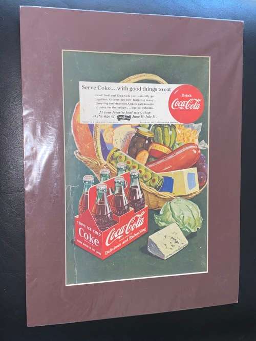 ORIGINAL 1951 COCA COLA ADVERTISEMENT MOUNTED READY TO FRAME