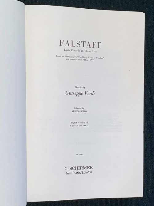FALSTAFF LYRIC COMEDY IN THREE ACTS MUSIC BY GIUSEPPE VERDI
