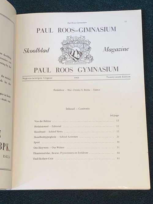 PAUL ROOS GIMNASIUM SKOOLBLAD / MAGAZINE 1968