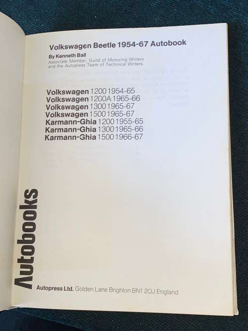 BEETLE OWNERS WORKSHOP MANUAL AUTOBOOK 750 VOLKSWAGEN BEETLE 1200, 1200A, 1300, 1500