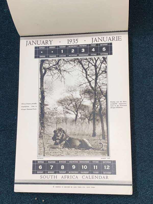 1935 SOUTH AFRICA PICTORIAL CALENDAR POSTCARDS