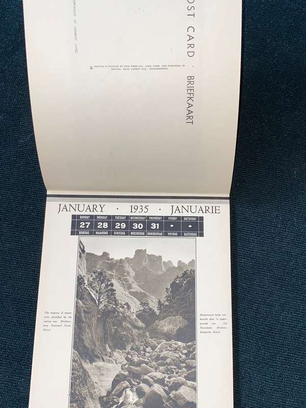 1935 SOUTH AFRICA PICTORIAL CALENDAR POSTCARDS