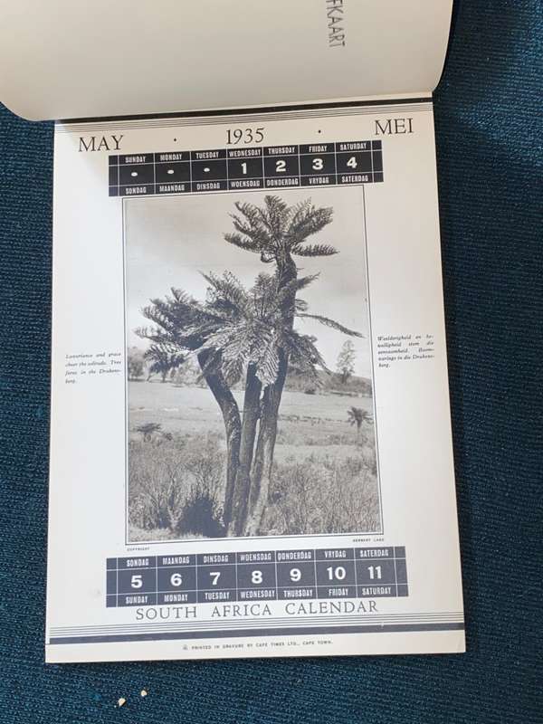 1935 SOUTH AFRICA PICTORIAL CALENDAR POSTCARDS