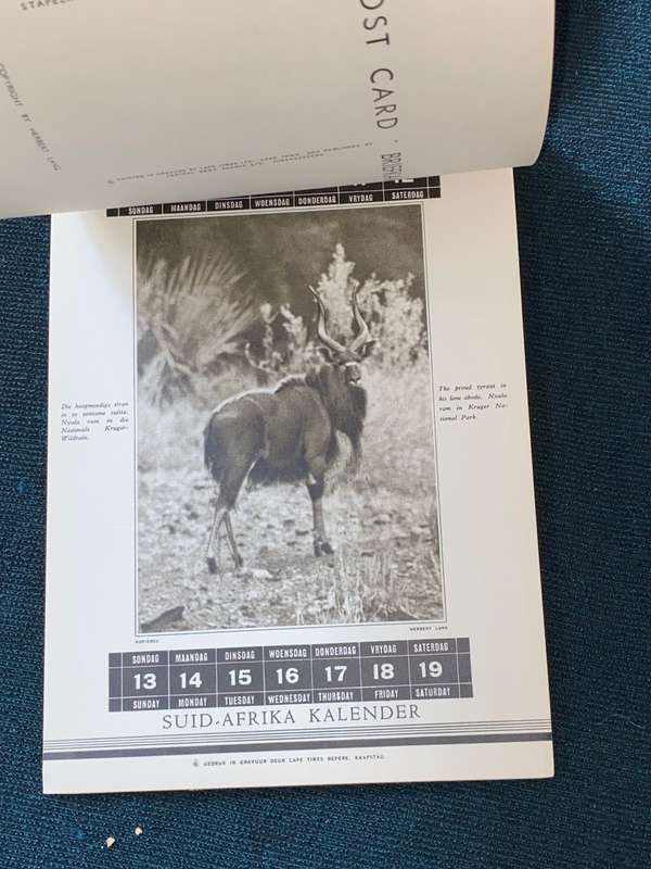 1935 SOUTH AFRICA PICTORIAL CALENDAR POSTCARDS