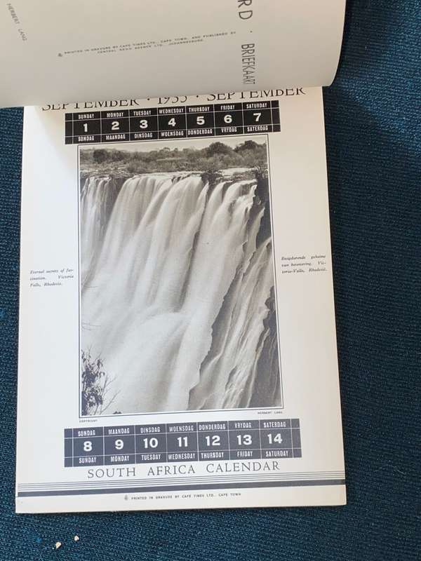1935 SOUTH AFRICA PICTORIAL CALENDAR POSTCARDS