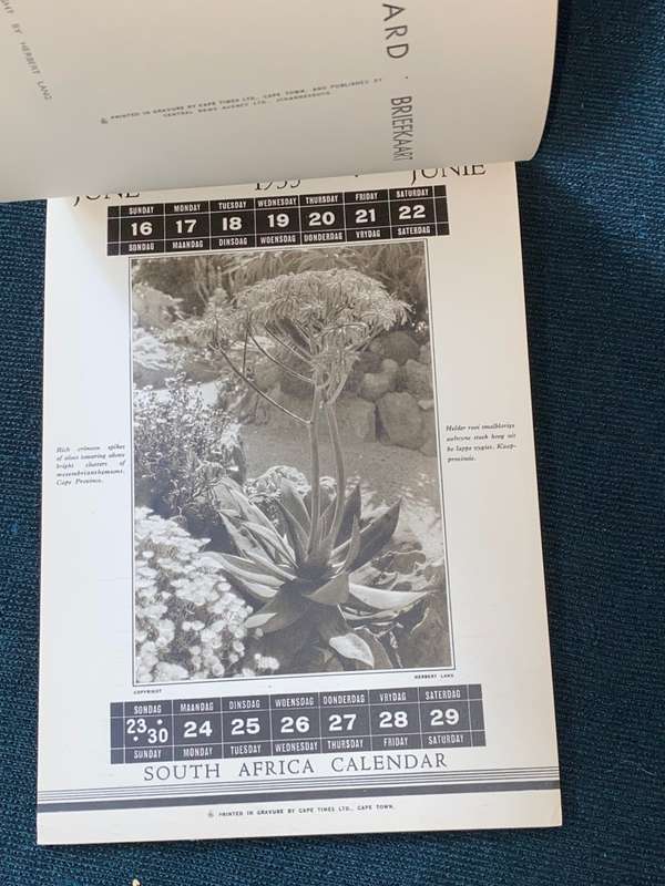 1935 SOUTH AFRICA PICTORIAL CALENDAR POSTCARDS