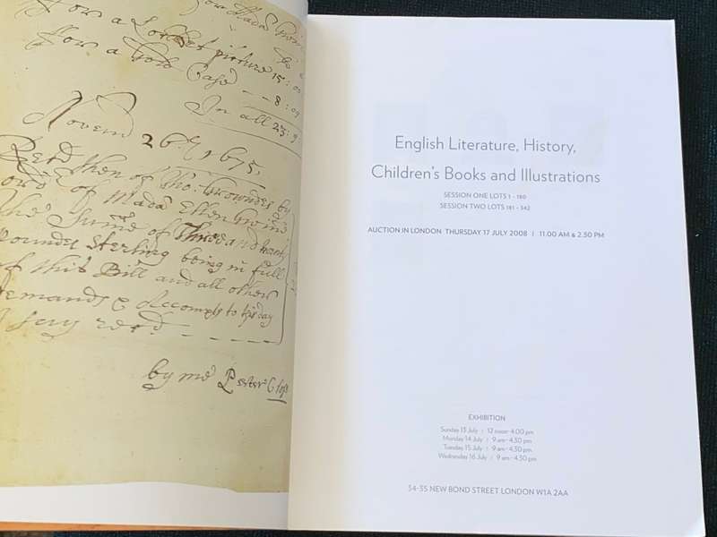 SOTHEBY`S LITERATURE, HISTORY, CHILDREN`S BOOKS AND ILLUSTRATIONS 2008 CATALOGUE