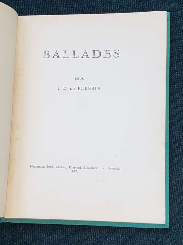 BALLADES DEUR I.D. DU PLESSIS 1937