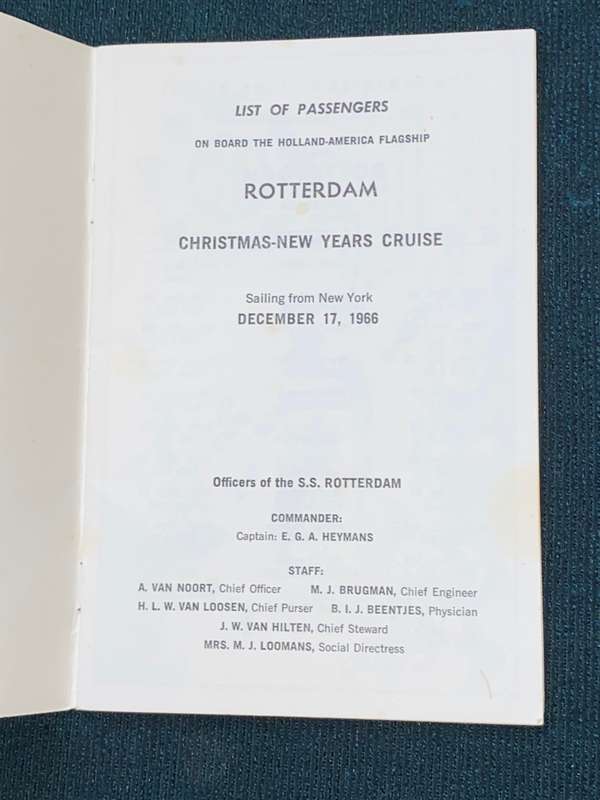 HOLLAND AMERICA LINE PASSENGER LIST 1966