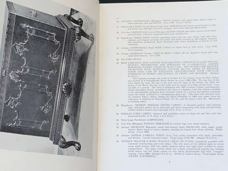 ANTIQUES CATALOGUE OF MOST OUTSTANDING COLLECTION BY MR. A.R. ZOCCOLA 26 NOV 1952 NEWLANDS