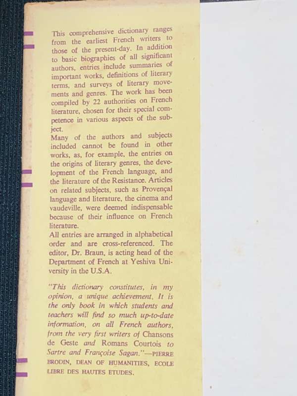 DICTIONARY OF FRENCH LITERATURE EDITED BY SIDNEY D. BRAUN