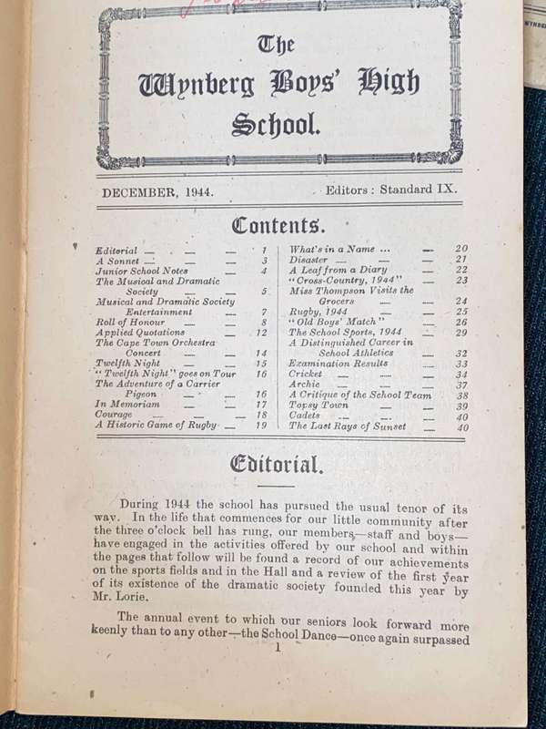 THE WYNBERG BOYS HIGH SCHOOL MAGAZINE 1944/1945
