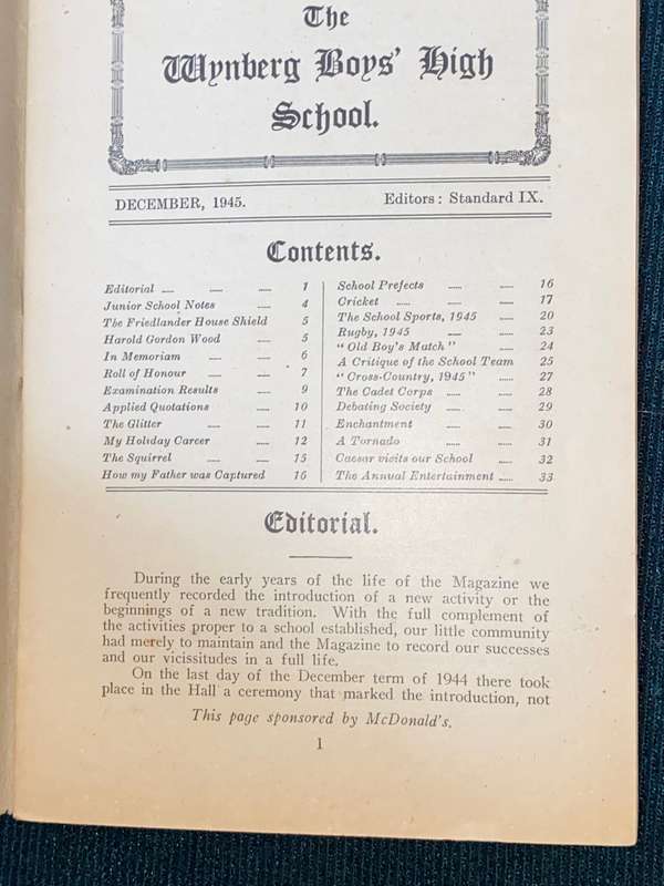 THE WYNBERG BOYS HIGH SCHOOL MAGAZINE 1944/1945