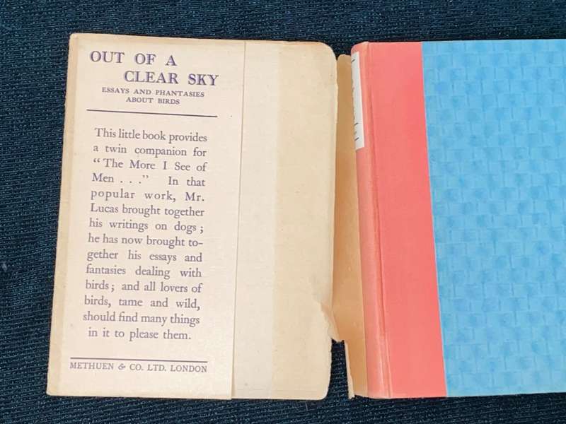 OUT OF A CLEAR SKY ESSAYS AND FANTASIES ABOUT BIRDS BY E.V. LUCAS