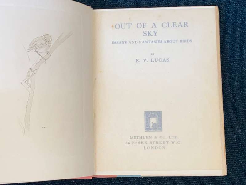 OUT OF A CLEAR SKY ESSAYS AND FANTASIES ABOUT BIRDS BY E.V. LUCAS