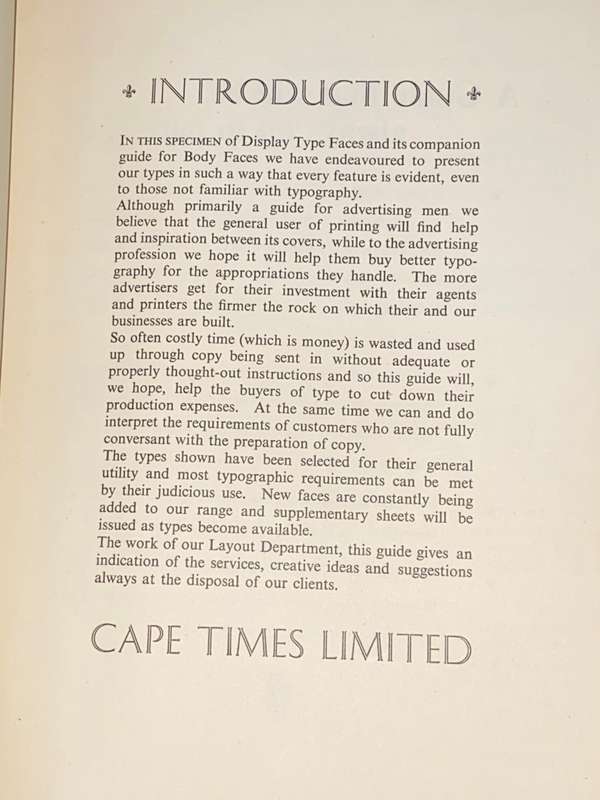 VINTAGE CAPE TIMES SPECIMEN DISPLAY TYPE FACES