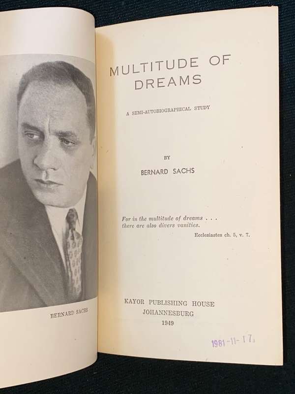 MULTITUDE OF DREAMS BY BERNARD SACHS SIGNED