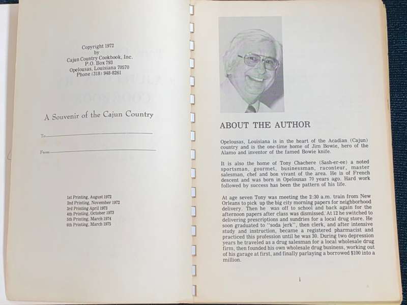 TONY CHACHERE`S CAJUN COUNTRY COOKBOOK
