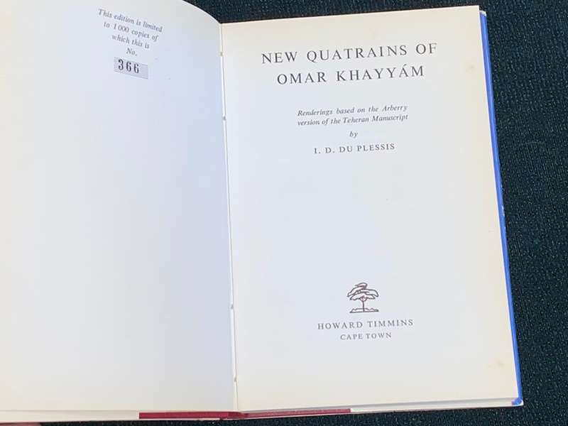 NEW QUARTRAINS OMAR KHAYYAM BY I.D. DU PLESSIS LIMITED EDITION