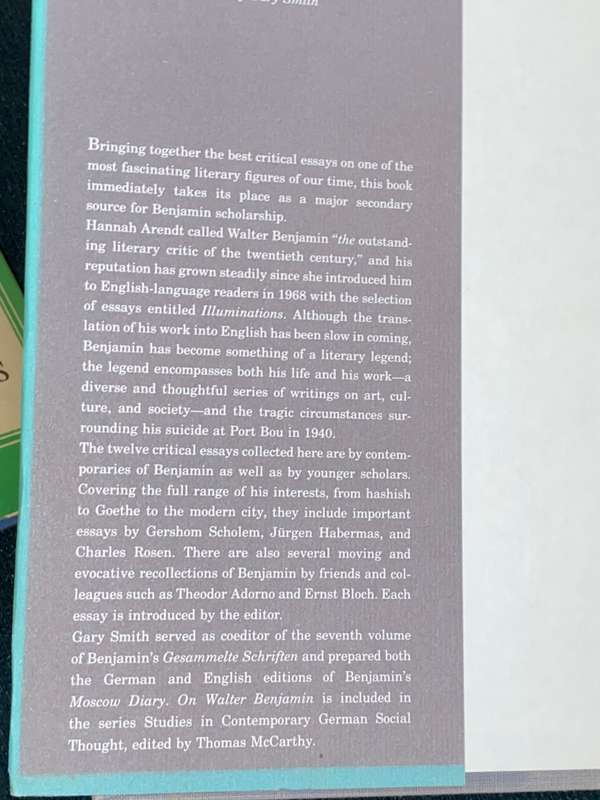 ON WALTER BENJAMIN CRITICAL ESSAYS AND RECOLLECTIONS EDITED BY GARY SMITH