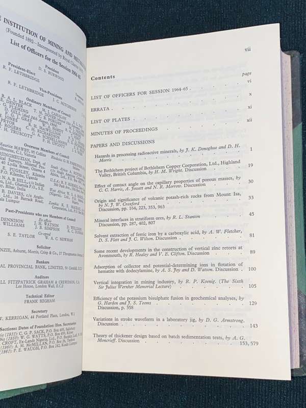 TRANSACTIONS OF THE INSTITUTION OF MINING AND METALLURGY VOLUME 74 , 1964-65